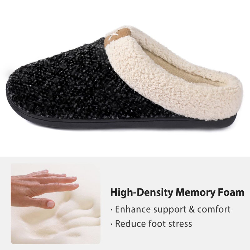 ULTRAIDEAS Mens Warm Fuzzy Slip On Slippers, Sherpa Lined House Shoes with Memory Foam for Indoor Outdoor, Mens Gifts for Winter (Space Black, Size 11-12) - Image 2